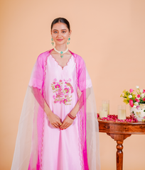 Pure silk Chanderi Suit Orgnza Dupta with Resam Zari Handwork