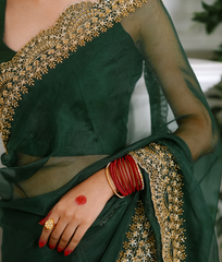 Pure Orgnza with Pearl & Baka Handwork Raw Silk Blouse