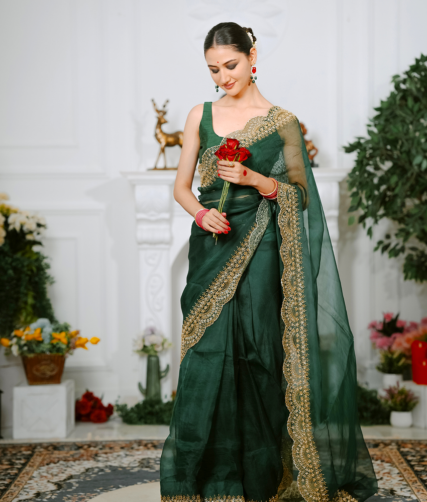 Pure Orgnza with Pearl & Baka Handwork Raw Silk Blouse