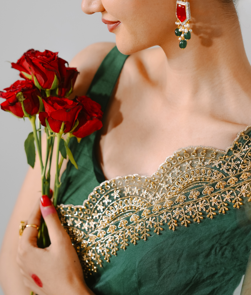 Pure Orgnza with Pearl & Baka Handwork Raw Silk Blouse