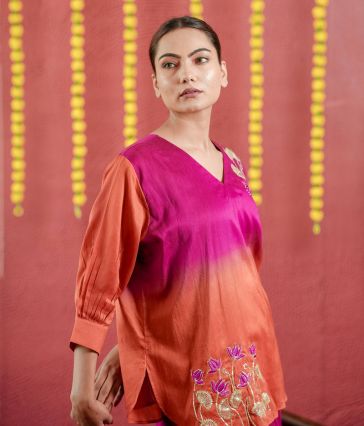 Pure silk chanderi double shade cord set with resam & Dabka handwork 