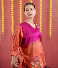 Pure silk chanderi double shade cord set with resam & Dabka handwork 