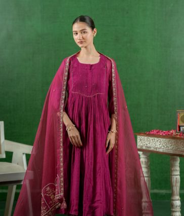 Pure Mul Chanderi Orgnza Dupta Pure Hand Embrodiray with Heavy Dupta Details with Printest Neck Designs 