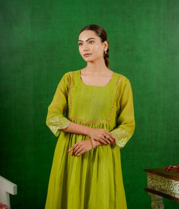 Mul Chanderi Suit with Orgnza Duptta Detail with Printest 