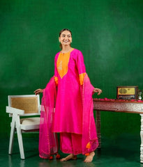Silk Chanderi Suit with Orgnza Dupta Dabka Hand Embrodiray