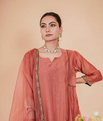 Mul Chanderi Suit Orgnza Dupta Sequence Hand Embrodiray