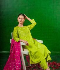 Silk Chanderi suit Orgnza Duptta with Hand Embrodiray