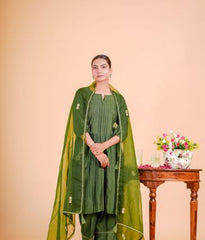 Silk Chanderi Suit Orgnza Duptta Dabka Work Printext Neck Line