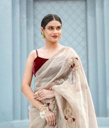 Pure Tissue saree velvet blouse