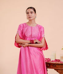 Silk Chanderi suit orgnza dupta patch work with Dabka hand Embrodiray