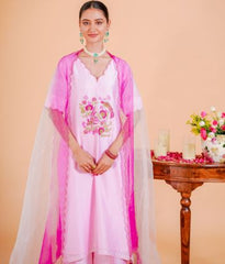 Silk chanderi suit double shade orgnza duptta hand Embrodiray