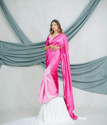 Pure China Silk Saree with Elegant Triple-Shade Finish and Handcrafted Kardana & Dabka Embroidery