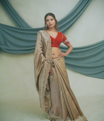 Pure Kora Silk Saree with Gzai Hand Embroidery Highlights