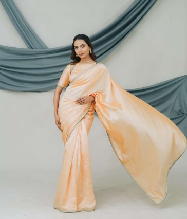 Pure China Silk Saree with Handcrafted Dabka Sequin Embroidery