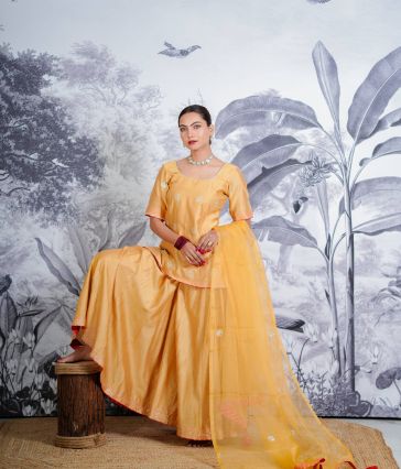 Chanderi Silk Sarara Set with Orgnza Duptta Pithon Work Detail with Gotta Work