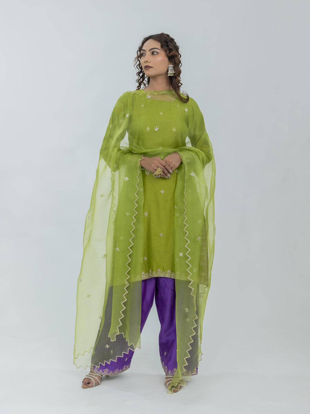 Pure Chanderi Silk Kurti and Farsi Salwar with Organza Dupatta