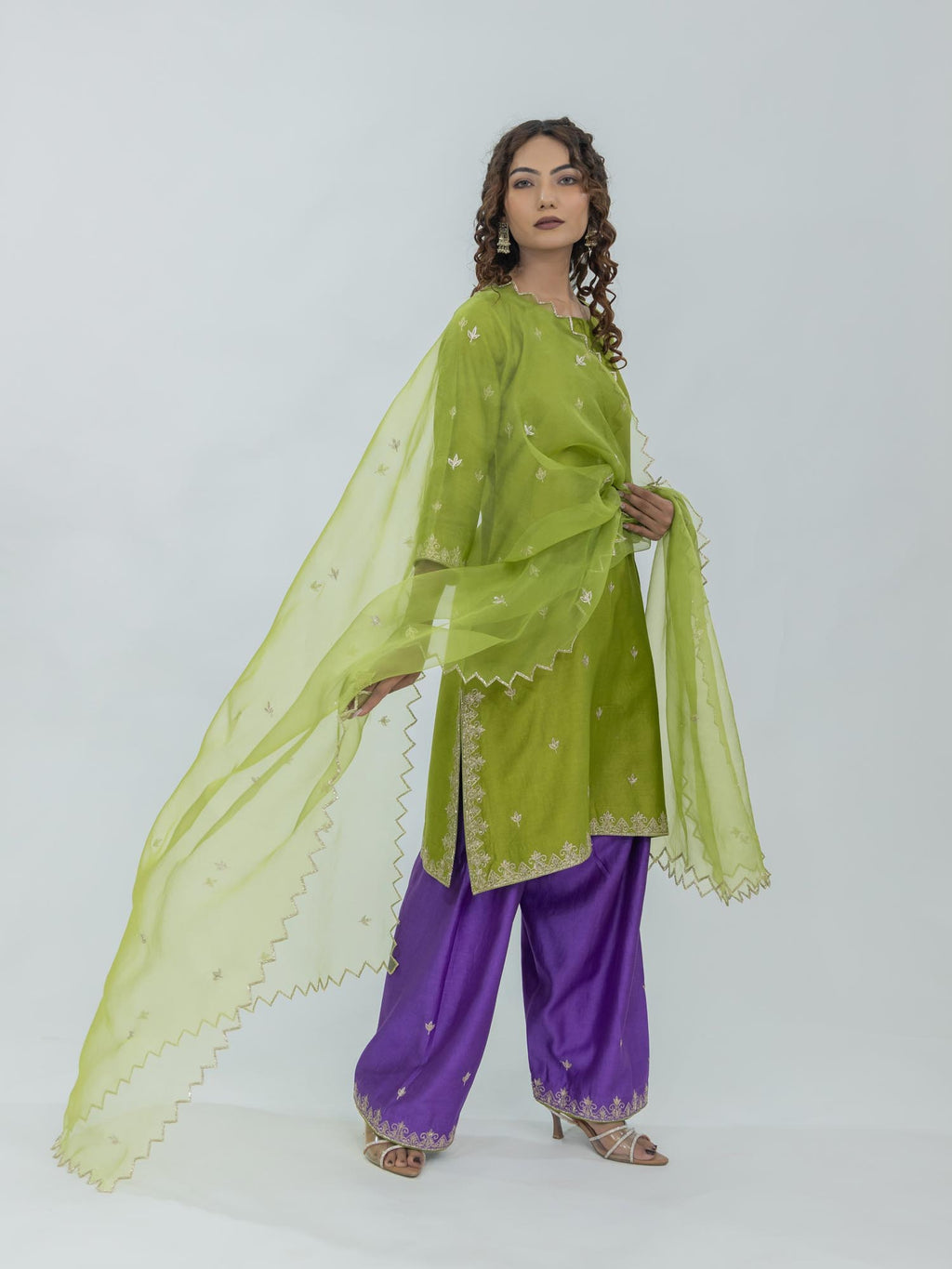 Pure Chanderi Silk Kurti and Farsi Salwar with Organza Dupatta
