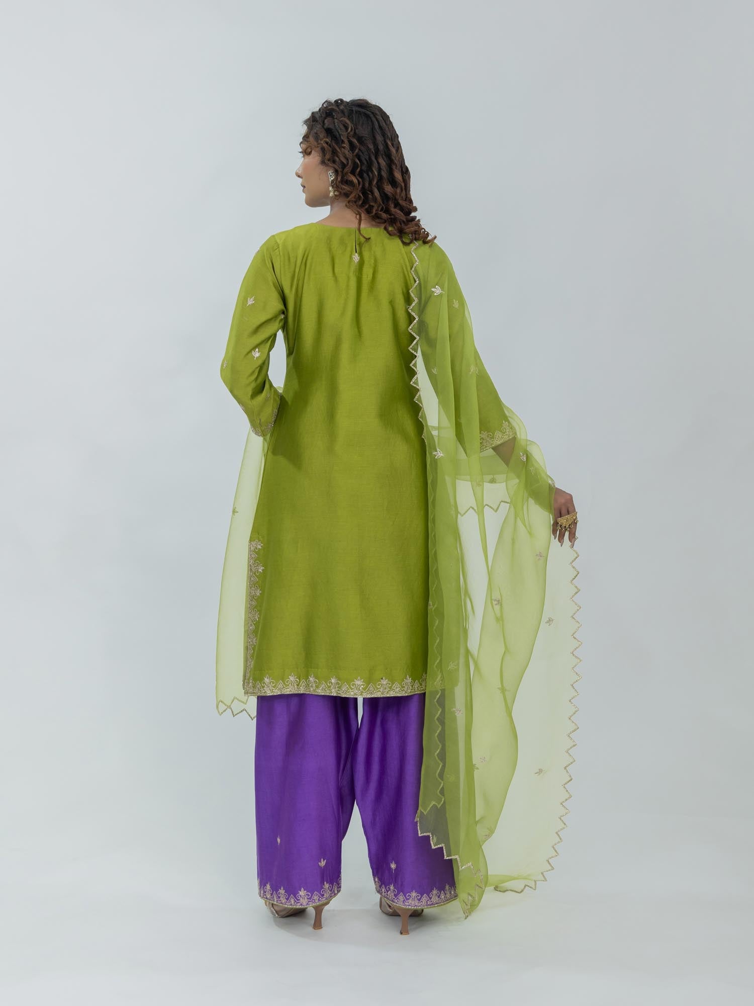 Pure Chanderi Silk Kurti and Farsi Salwar with Organza Dupatta