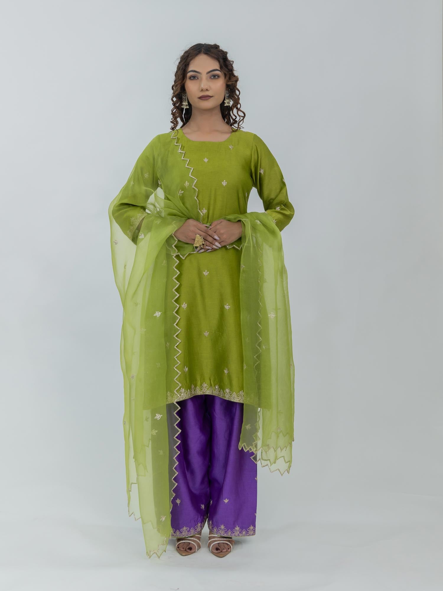 Pure Chanderi Silk Kurti and Farsi Salwar with Organza Dupatta