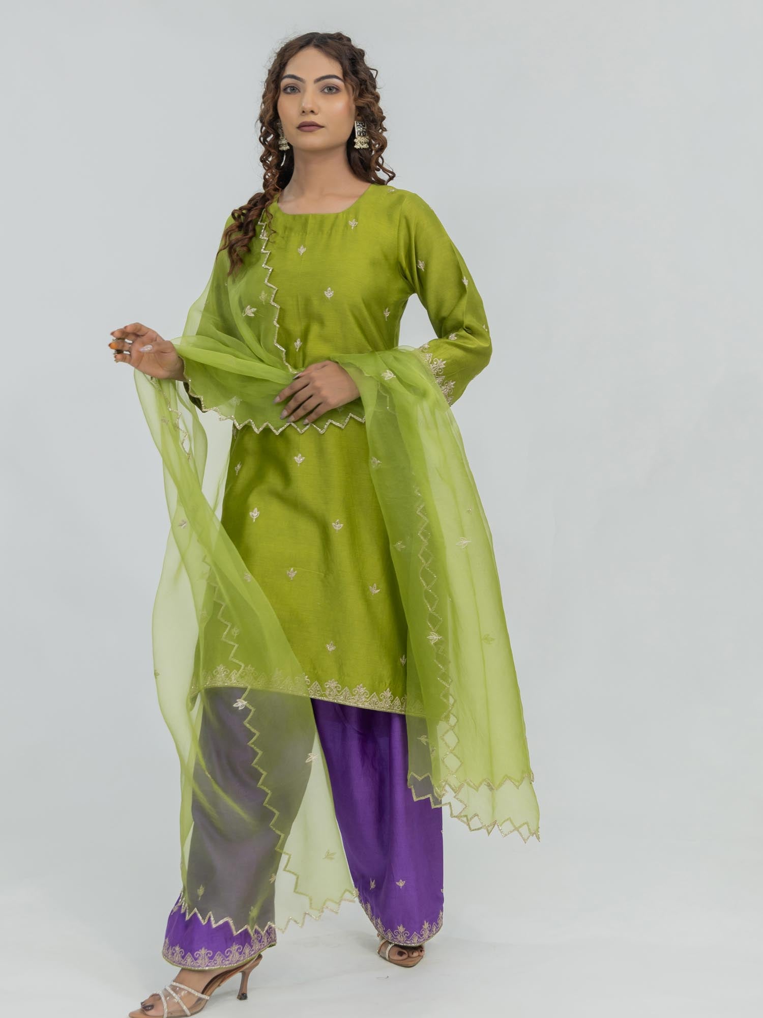 Pure Chanderi Silk Kurti and Farsi Salwar with Organza Dupatta