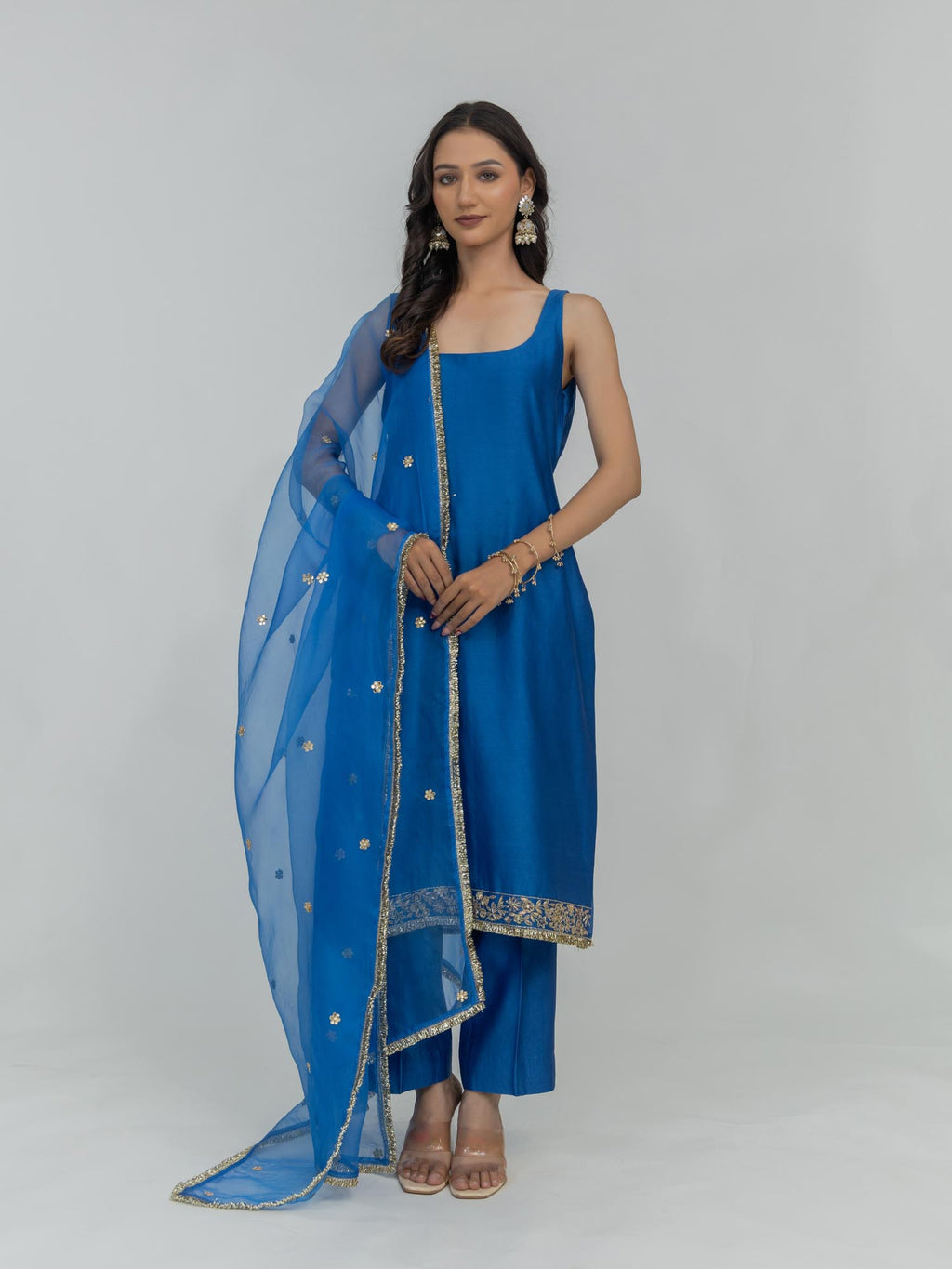 Silk Chanderi Kurti and Pant with Organza Dupatta