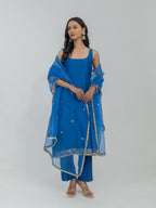 Silk Chanderi Kurti and Pant with Organza Dupatta