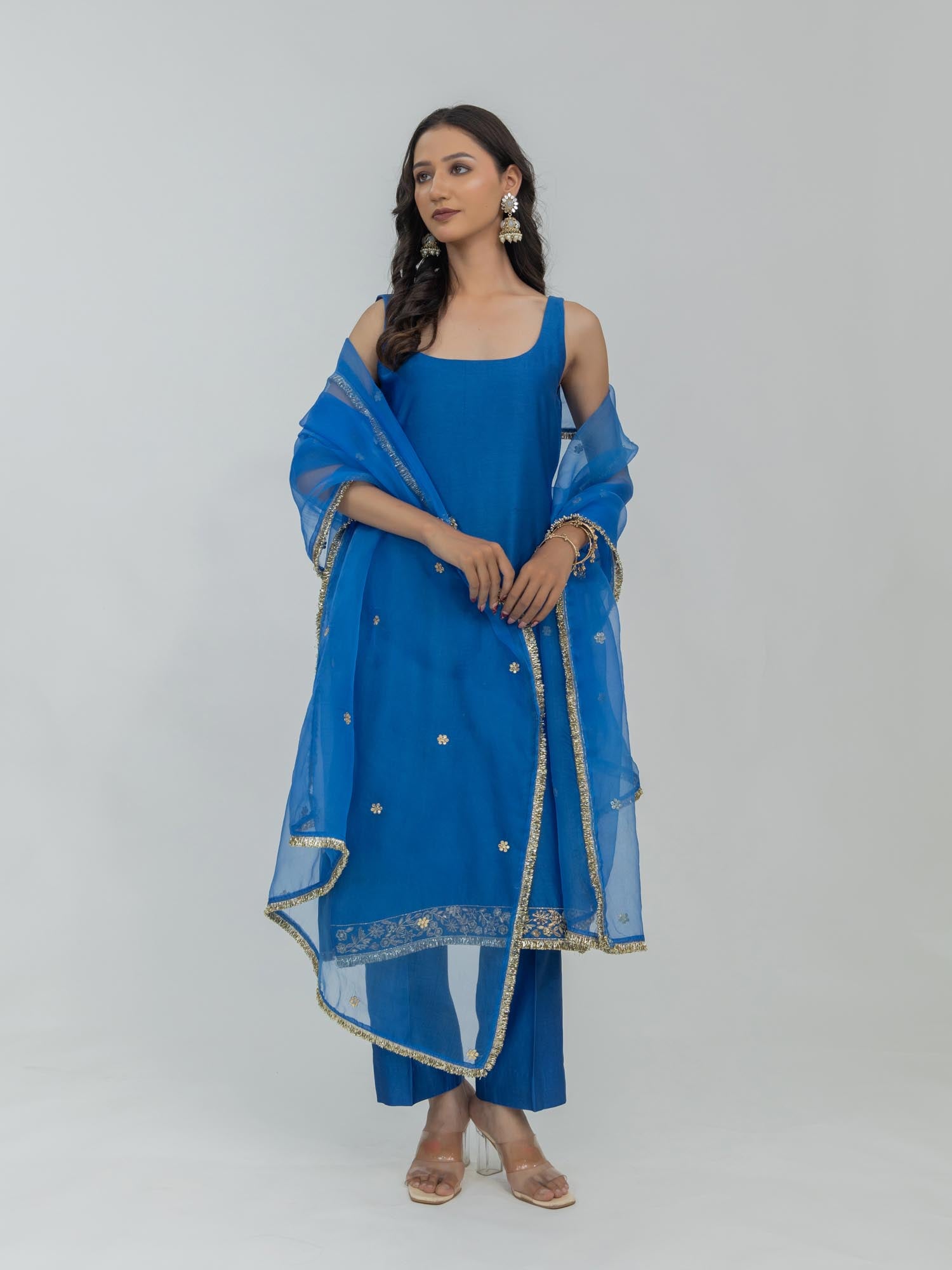Silk Chanderi Kurti and Pant with Organza Dupatta