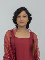 Pure Chiniya Silk Kurti and Pant with Organza Dupatta
