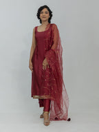 Pure Chiniya Silk Kurti and Pant with Organza Dupatta