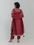 Pure Chiniya Silk Kurti and Pant with Organza Dupatta
