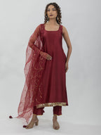 Pure Chiniya Silk Kurti and Pant with Organza Dupatta