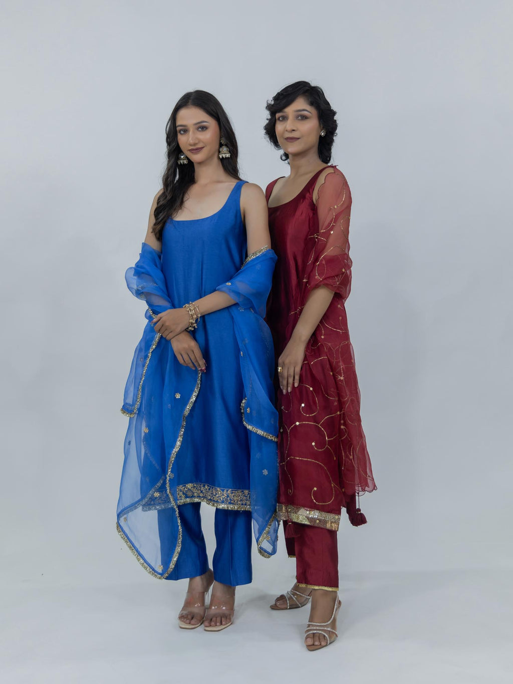 Pure Chiniya Silk Kurti and Pant with Organza Dupatta