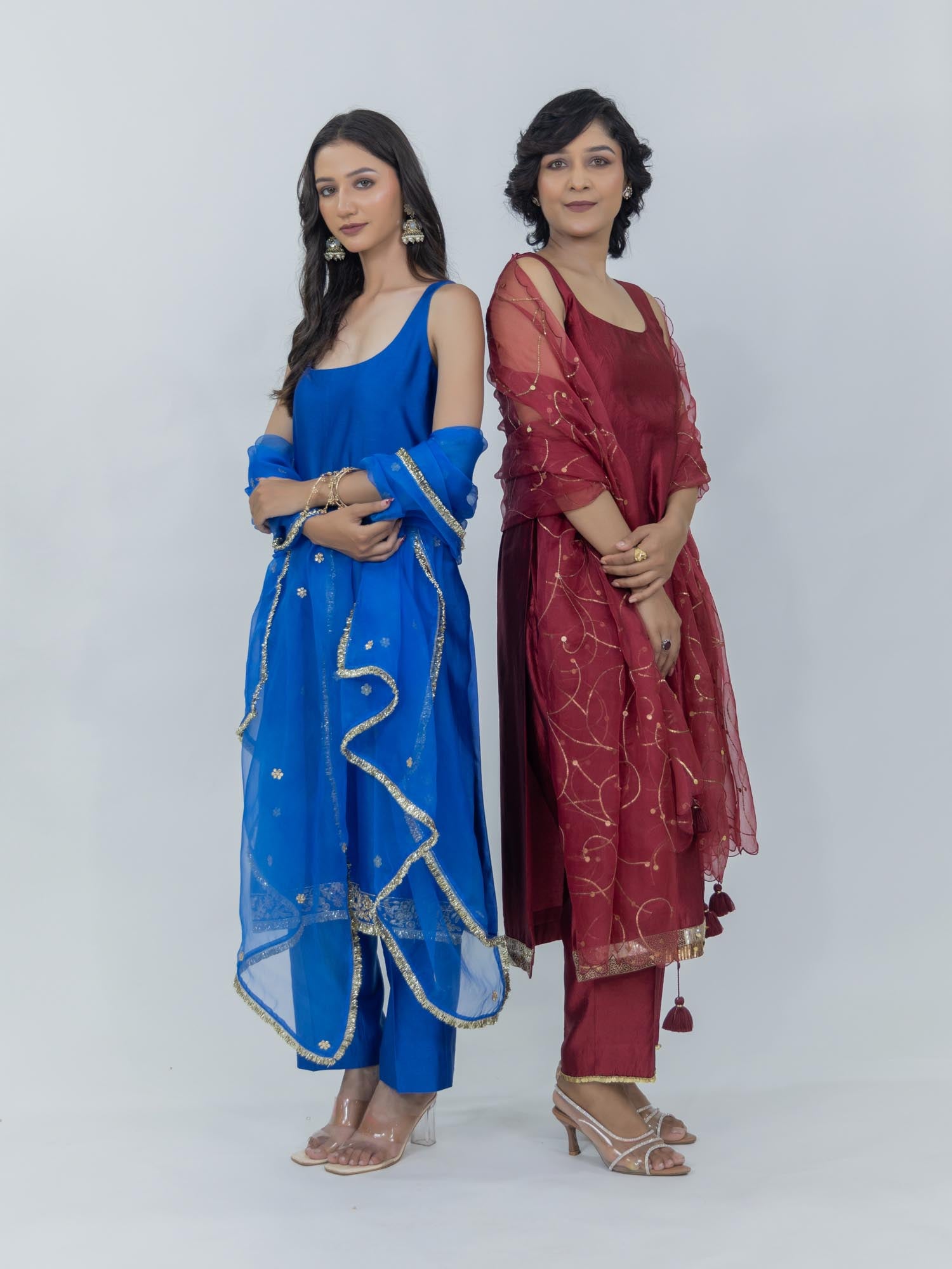Pure Chiniya Silk Kurti and Pant with Organza Dupatta