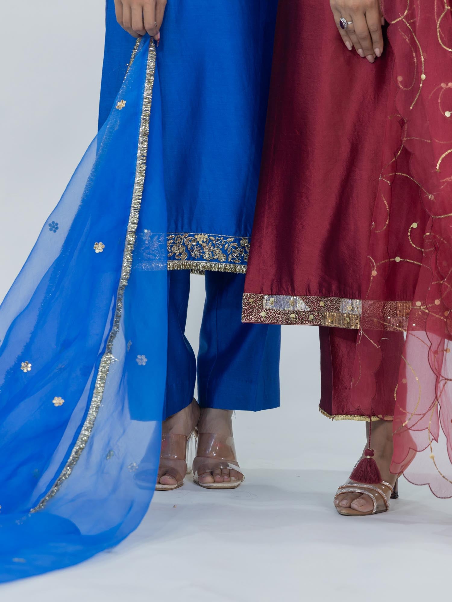 Pure Chiniya Silk Kurti and Pant with Organza Dupatta