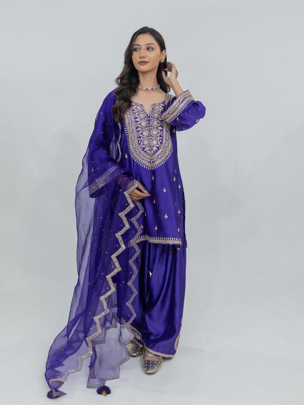 Pure Chiniya Silk Kurta and Bottom with Sheer Dupatta