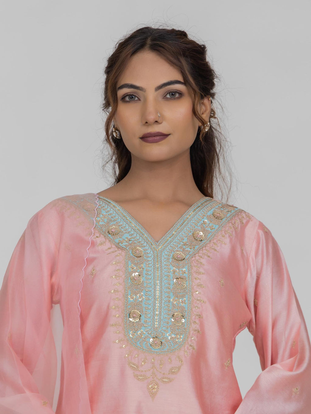 Pure Chiniya Silk Kurti and Farsi Salwar with Organza Dupatta