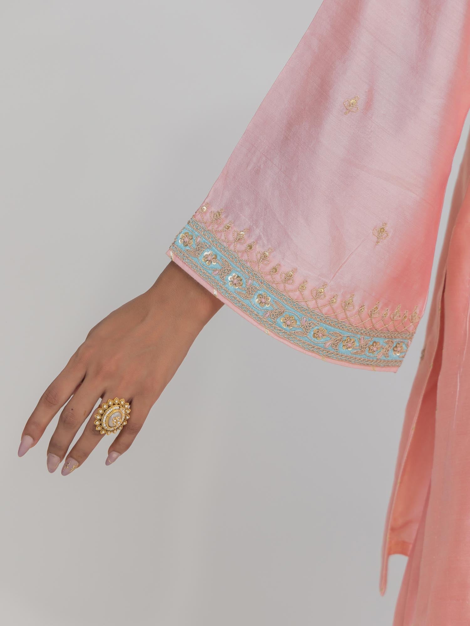 Pure Chiniya Silk Kurti and Farsi Salwar with Organza Dupatta