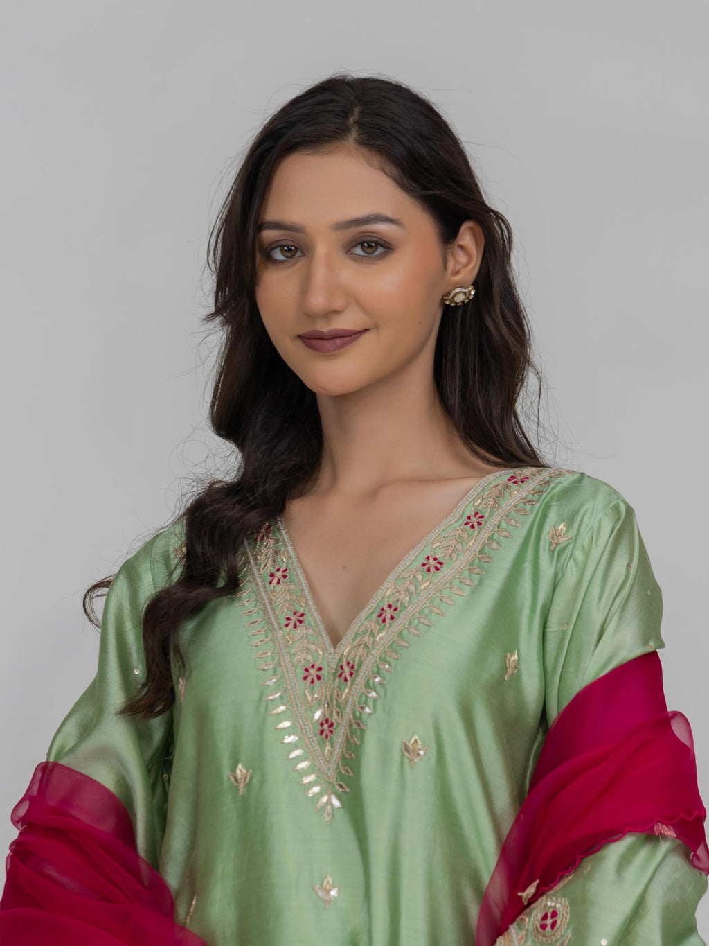 Pure Chiniya Silk Kurti and Bottom with Organza Dupatta