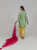 Pure Chiniya Silk Kurti and Bottom with Organza Dupatta