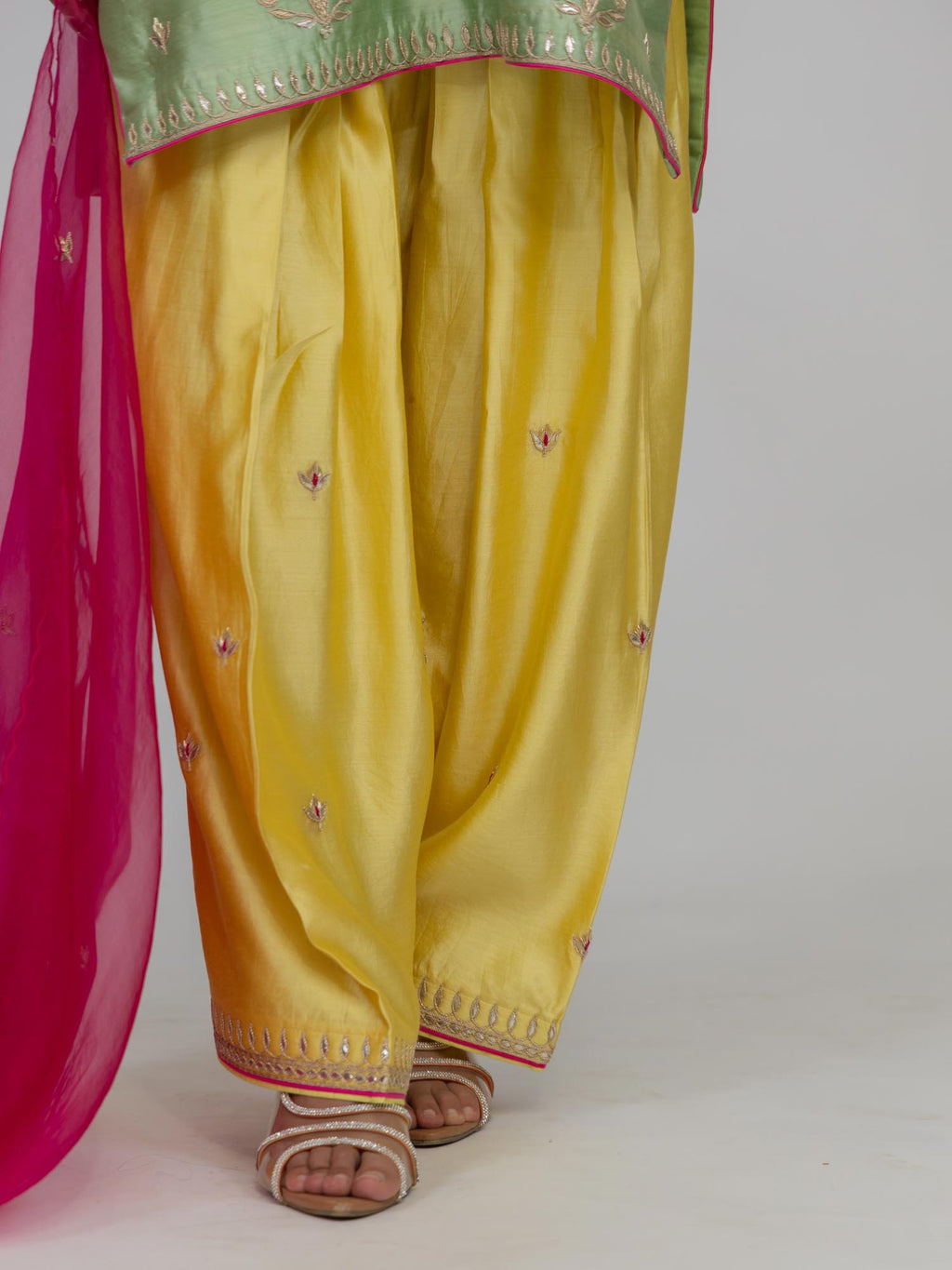 Pure Chiniya Silk Kurti and Bottom with Organza Dupatta