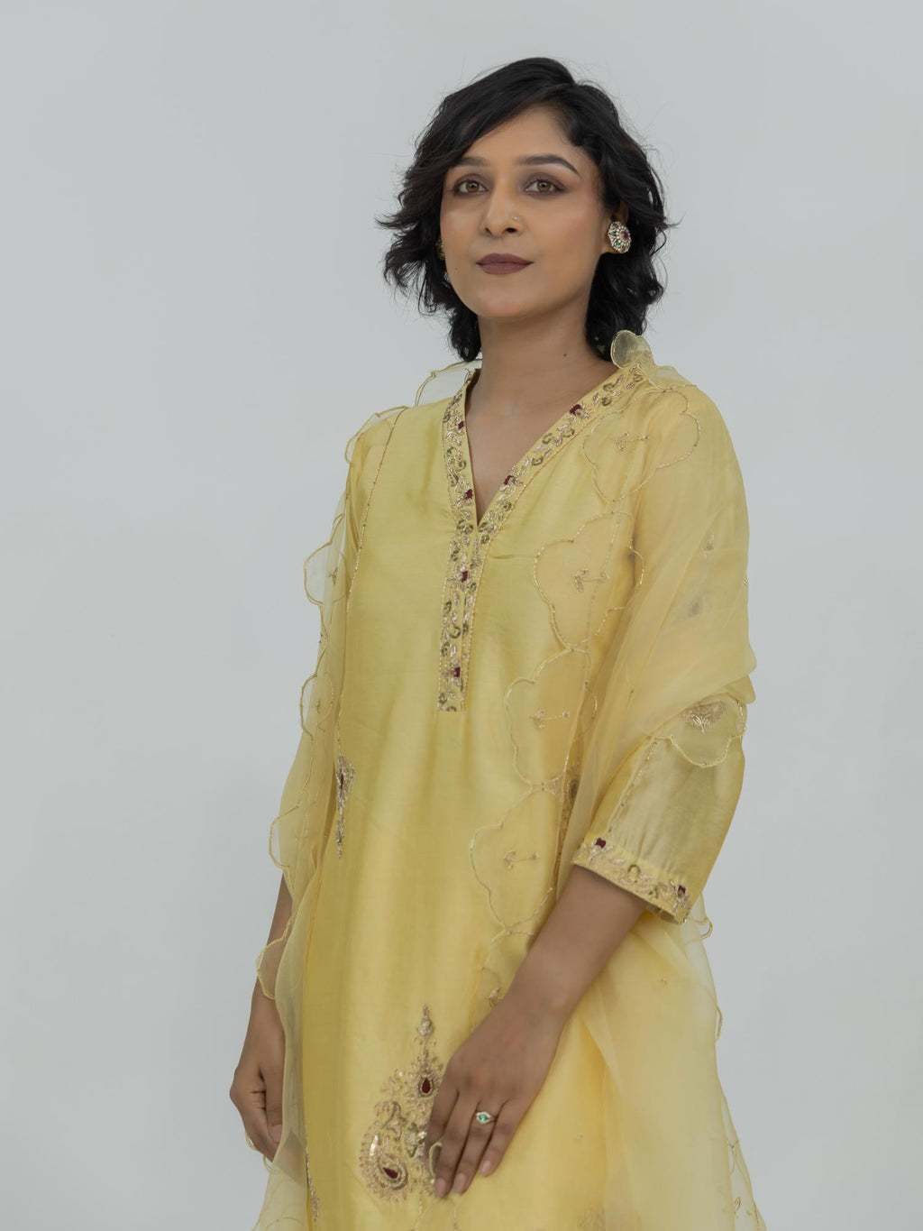 Pure Chiniya Silk Kurti and Bottom with Organza Dupatta