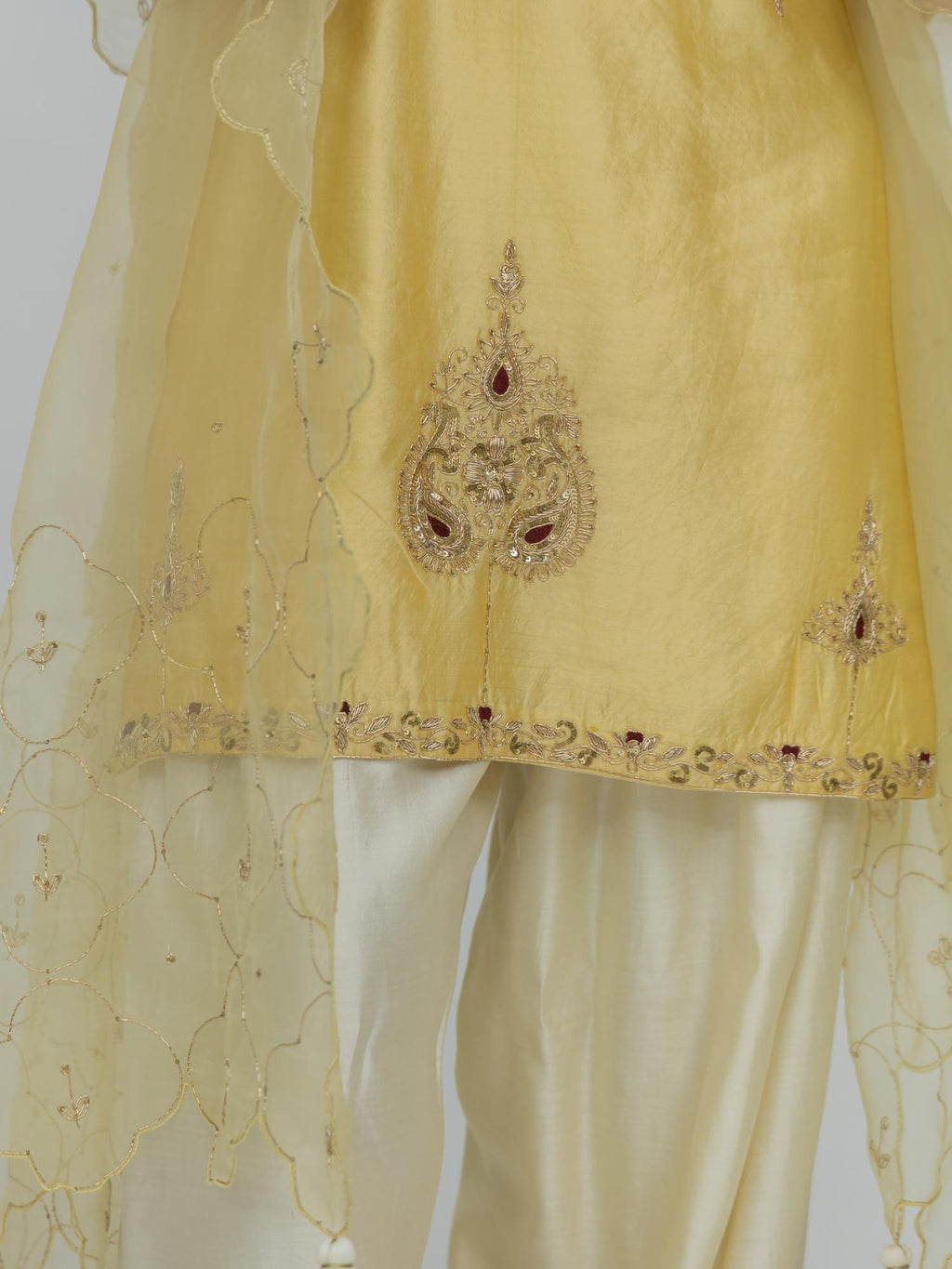 Pure Chiniya Silk Kurti and Bottom with Organza Dupatta