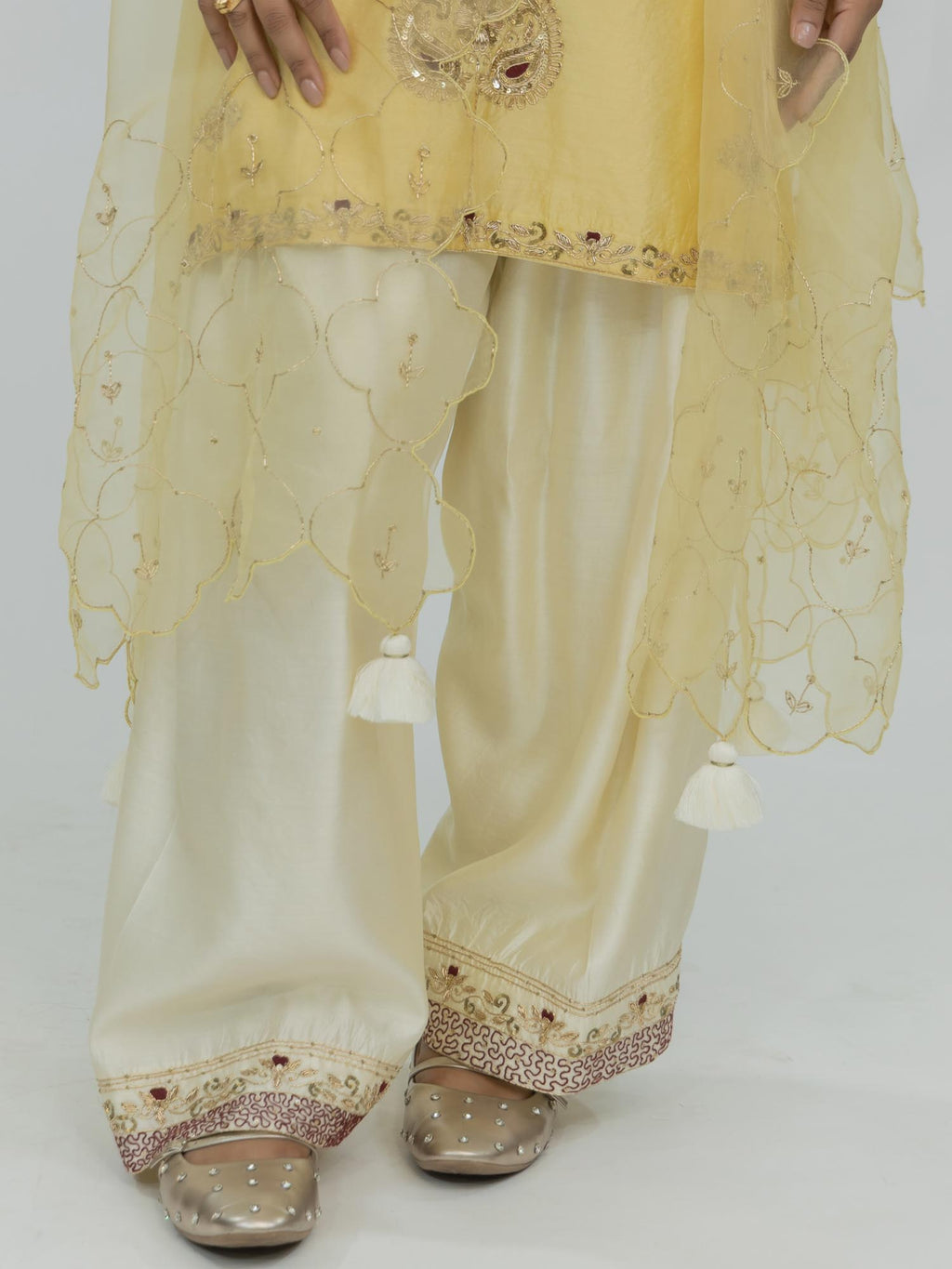 Pure Chiniya Silk Kurti and Bottom with Organza Dupatta