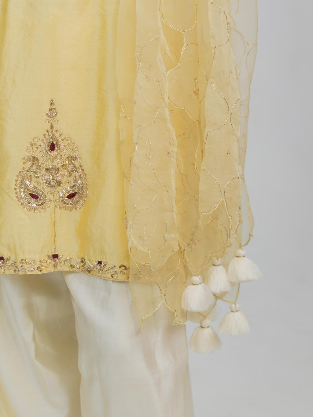 Pure Chiniya Silk Kurti and Bottom with Organza Dupatta