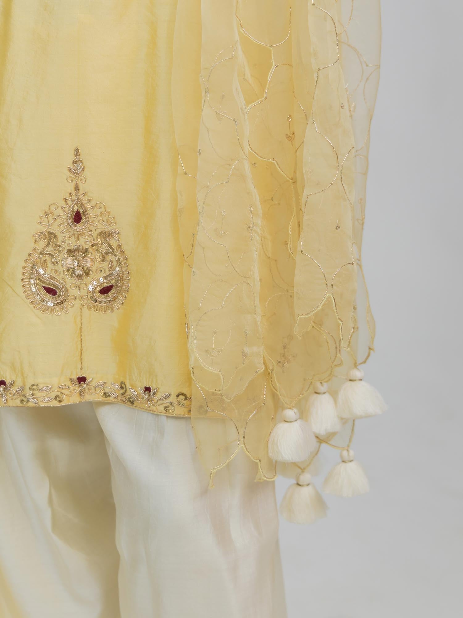 Pure Chiniya Silk Kurti and Bottom with Organza Dupatta