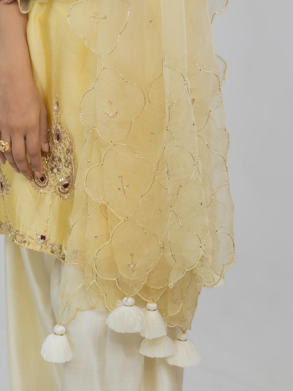 Pure Chiniya Silk Kurti and Bottom with Organza Dupatta