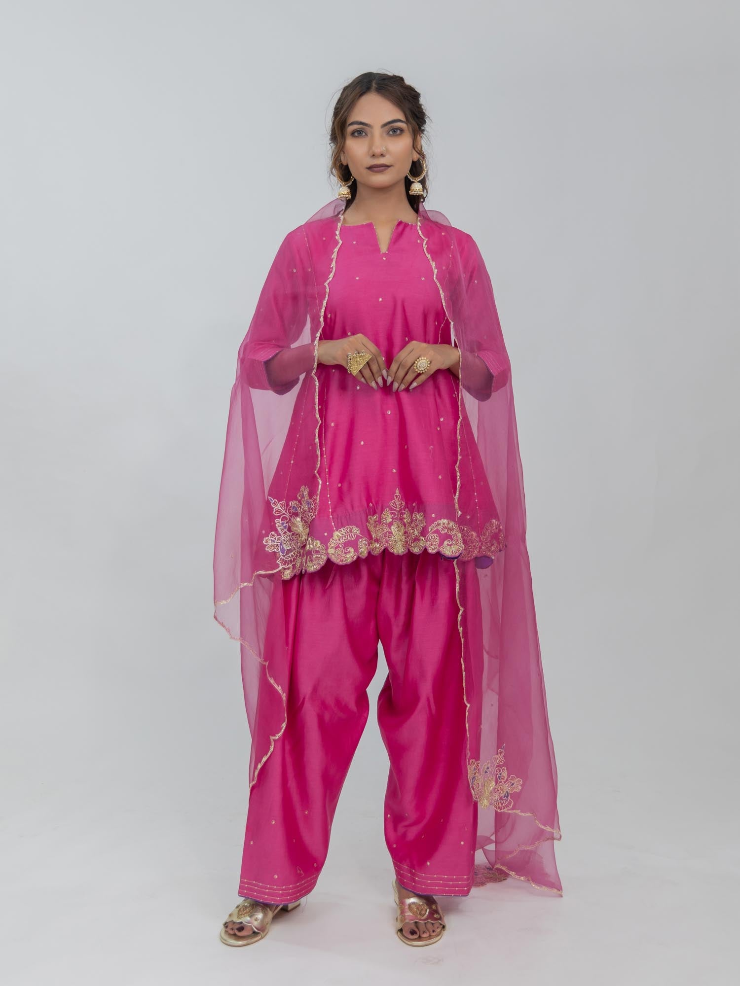 Pure Chanderi Silk Kurti and Salwar with Organza Dupatta
