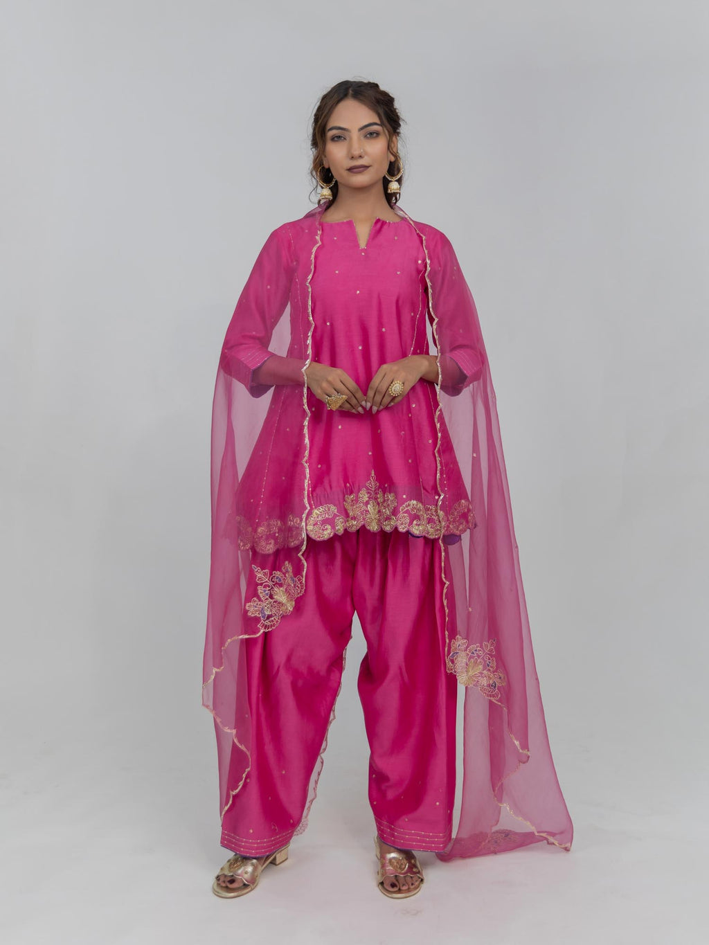 Pure Chanderi Silk Kurti and Salwar with Organza Dupatta