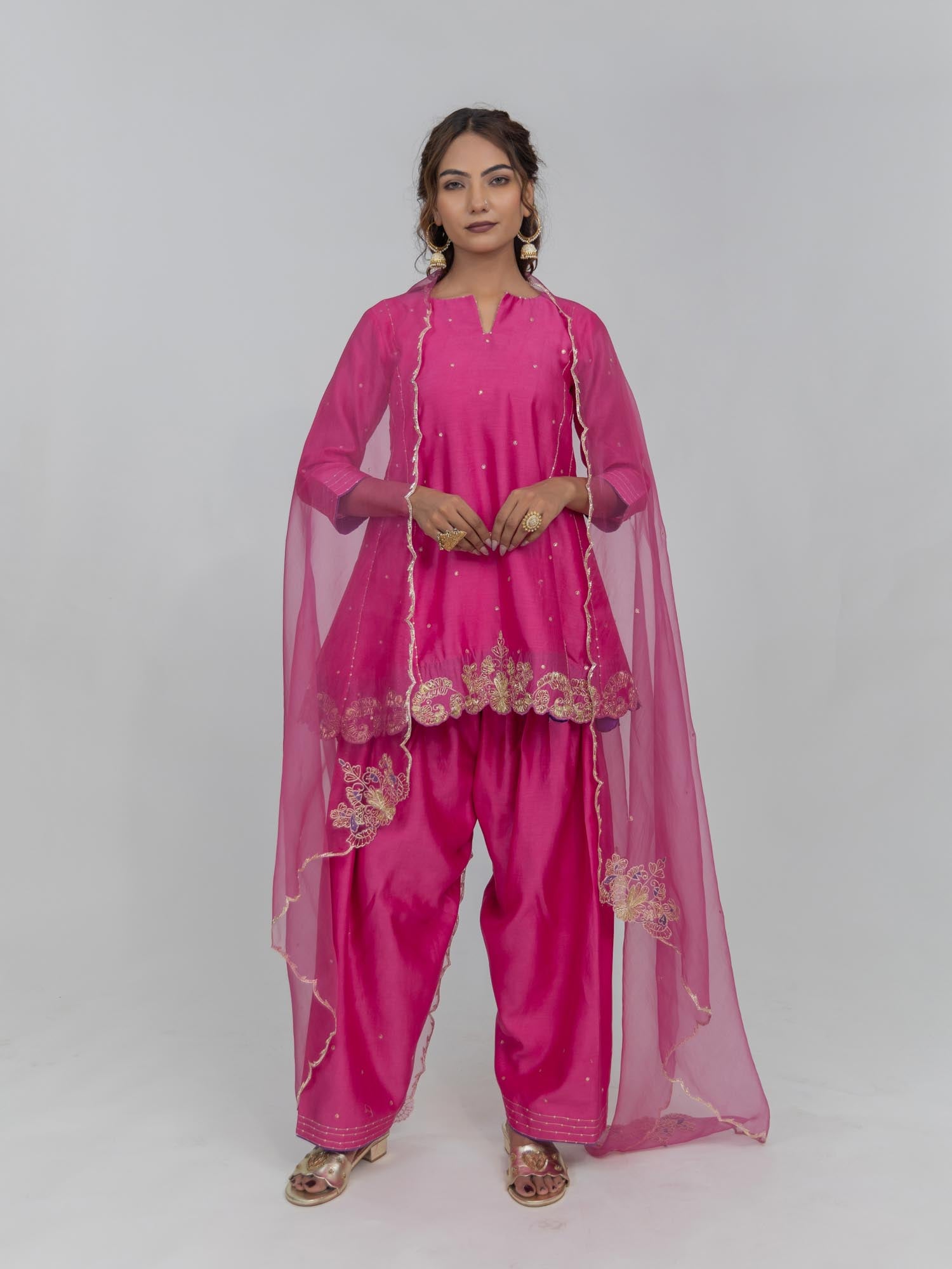 Pure Chanderi Silk Kurti and Salwar with Organza Dupatta