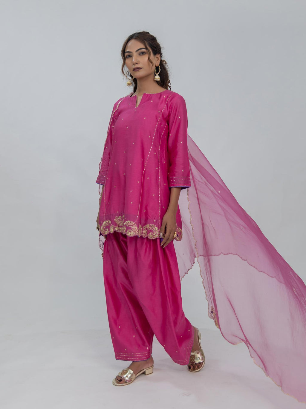 Pure Chanderi Silk Kurti and Salwar with Organza Dupatta